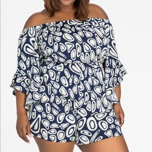 OFF-THE-SHOULDER RUFFLE SLEEVE ROMPER